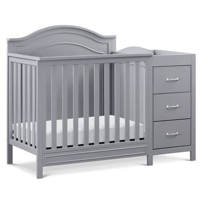 Crib With Changer Soft Grey Arched Back Panel Silver Hardware