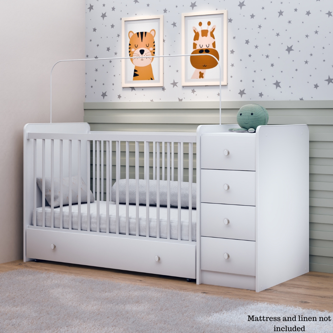 Crib With Dresser Integrated Four Drawer Chest Canopy Frame