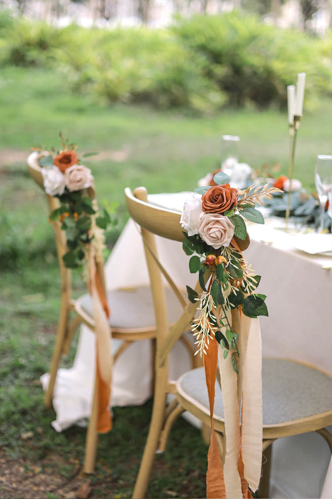 Cross Back Chair: Terracotta Roses Trailing Chiffon Ribbons