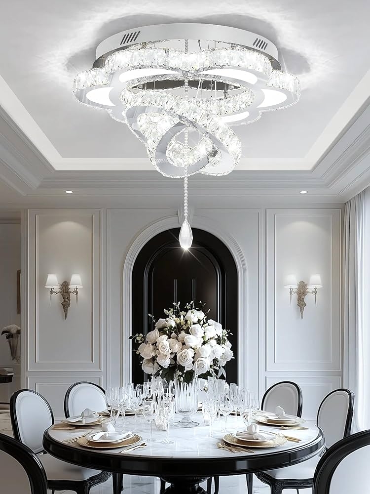Crystal Chandelier Interlocking Rings Tiered LED Ceiling Fixture