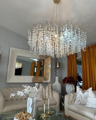 Crystal Chandelier Polished Branch Structure with Floral Crystals