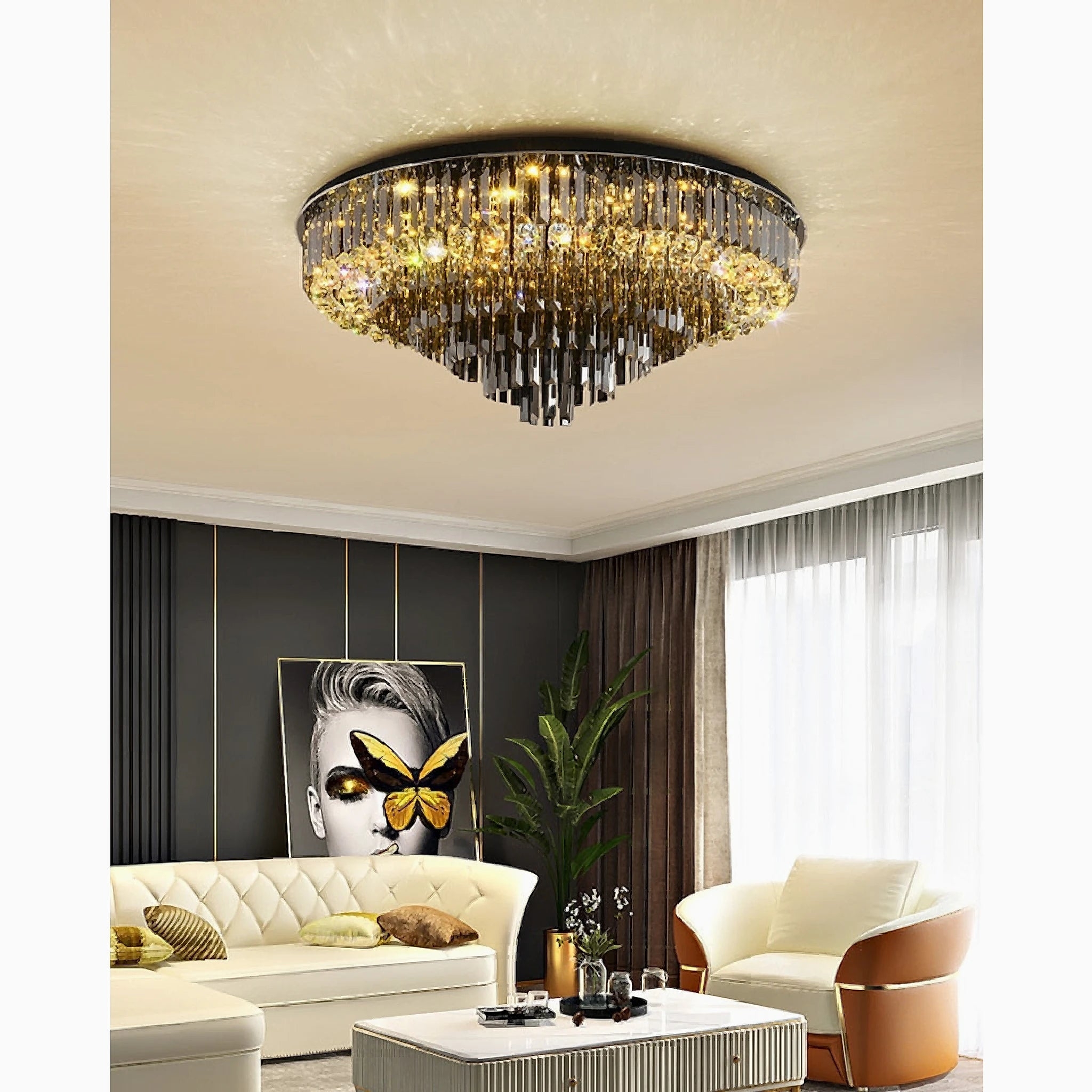 Crystal Chandelier Smoky Tiered Profile Contemporary Ceiling Light