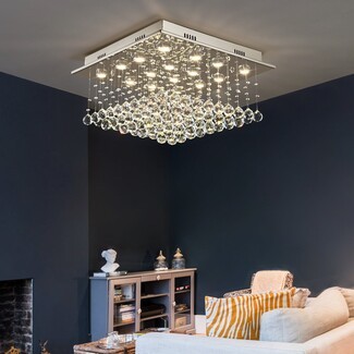 Crystal Chandelier Square Low Ceiling Mount and Raindrop Fixture