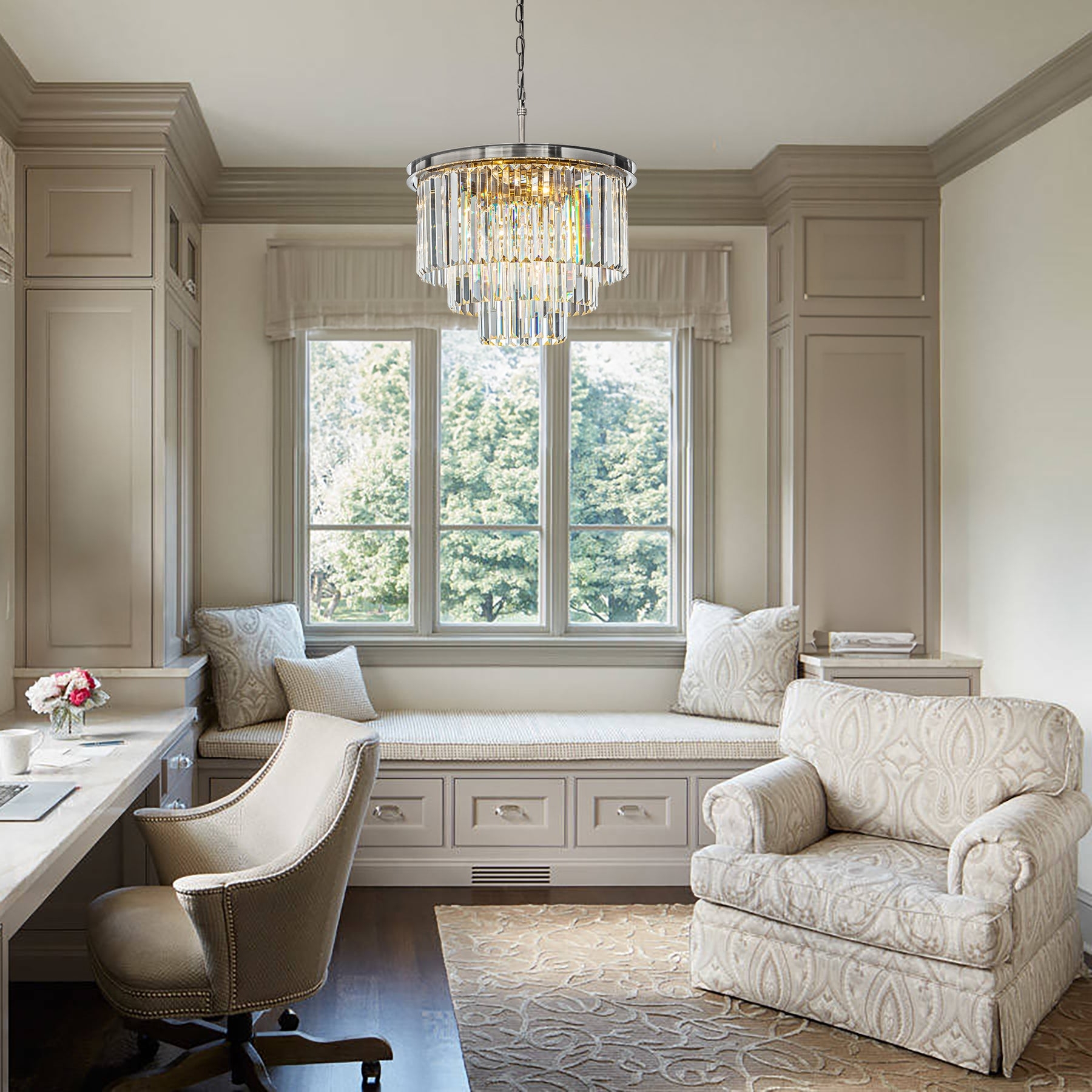 Crystal Chandelier with Three-Tier Fringe in Satin Nickel