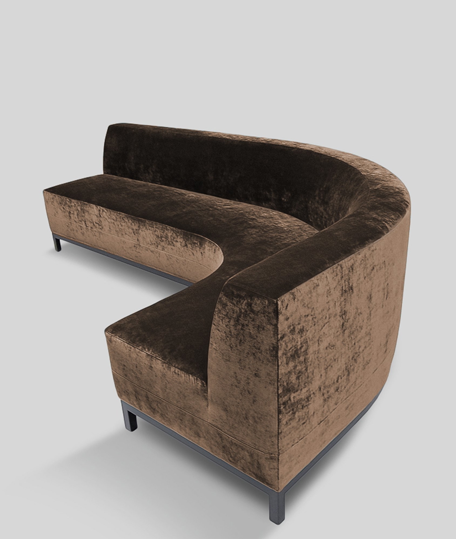 Curved Banquette: Chocolate Velvet in Corner Configuration