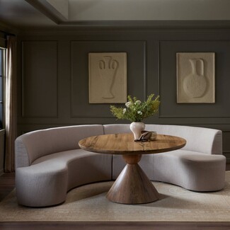 Curved Banquette: Conical Pedestal Table and Organic Profile
