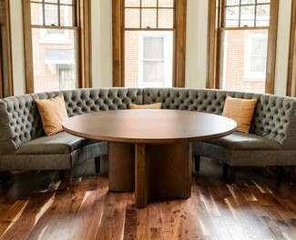 Curved Banquette: Diamond Tufting for a Circular Dining Nook