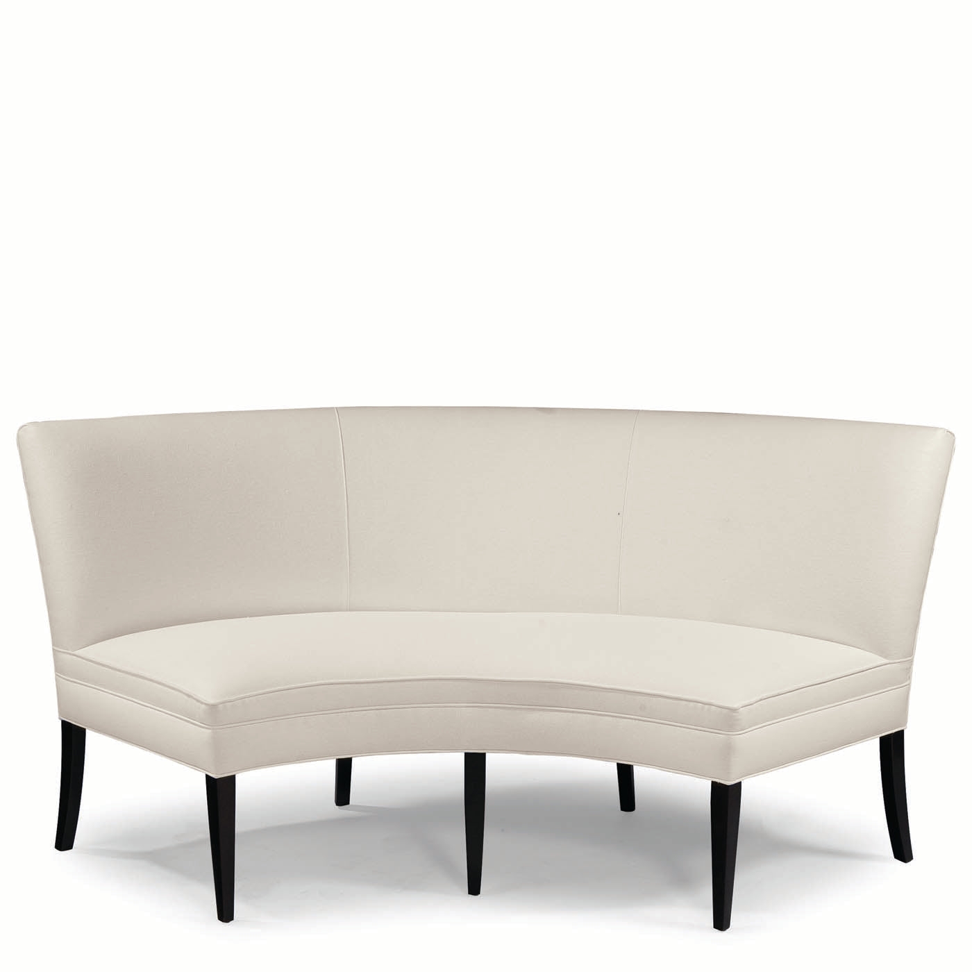 Curved Banquette: Six Tapered Legs and Off-White Upholstery