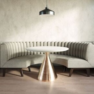 Curved Banquette: Vertical Channel Tufting with Bronze Base