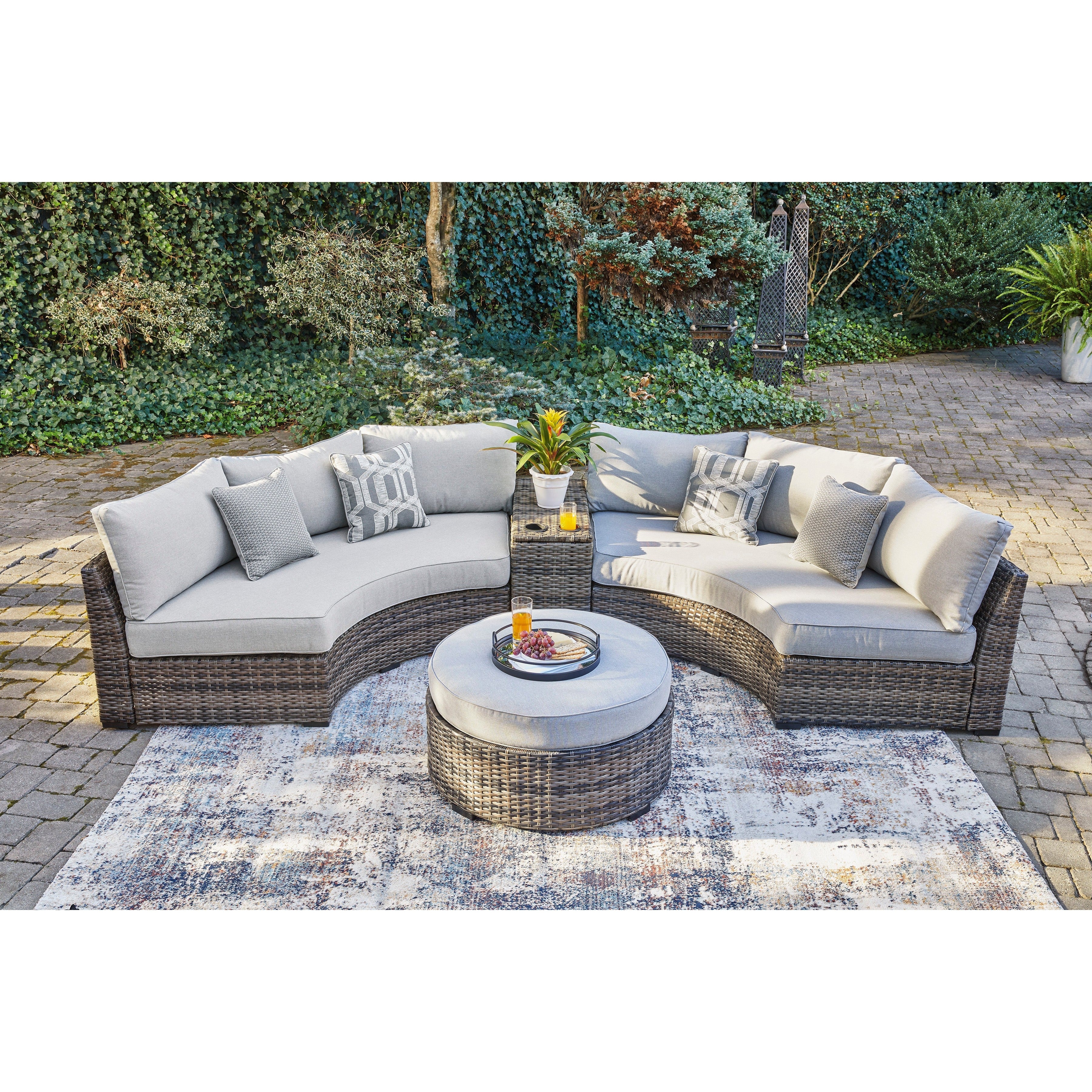 Curved Sectional: Half Moon Silhouette Woven Wicker Lounge Set