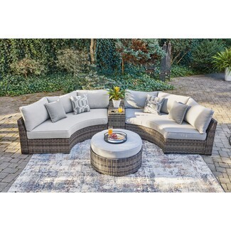 Curved Sectional: Half Moon Silhouette Woven Wicker Lounge Set