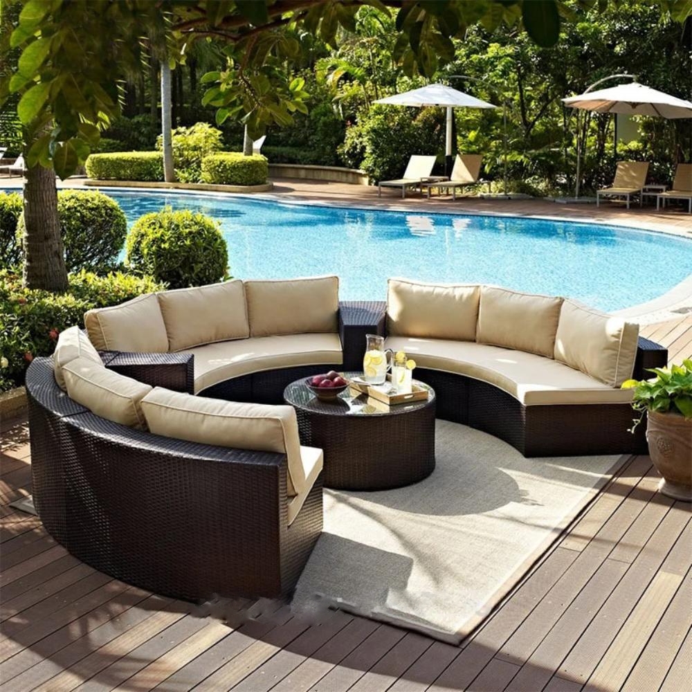 Curved Sectional Sofa: Low Back Woven Rattan Base Poolside Sofa Set
