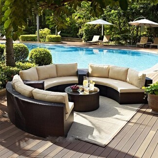 Curved Sectional Sofa: Low Back Woven Rattan Base Poolside Sofa Set