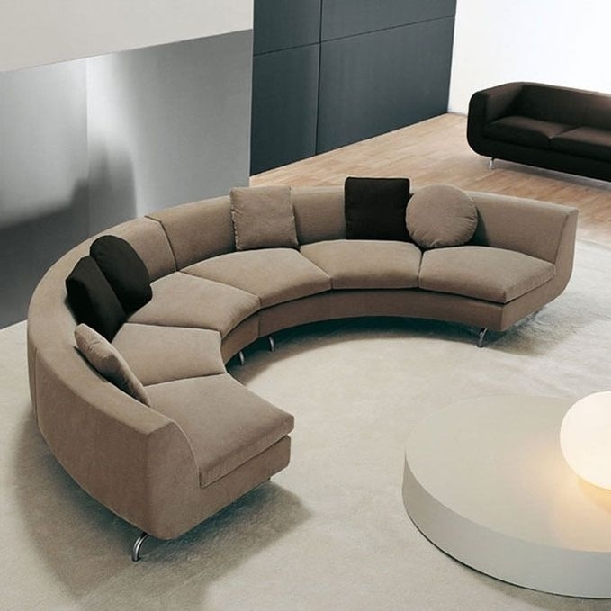 Curved Sectional Sofa Modular Wedge Taupe Fabric Seating