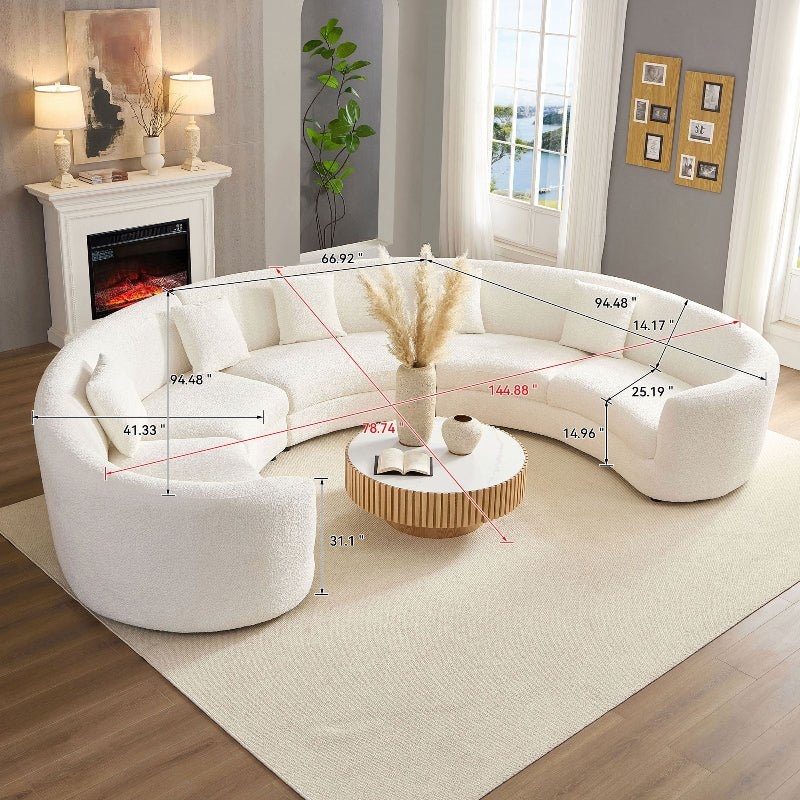 Curved Sectional Sofa Textured Modular Ivory C-Shape