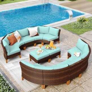 Curved Sectional Sofa: Turquoise Cushions Half Moon Poolside Lounge