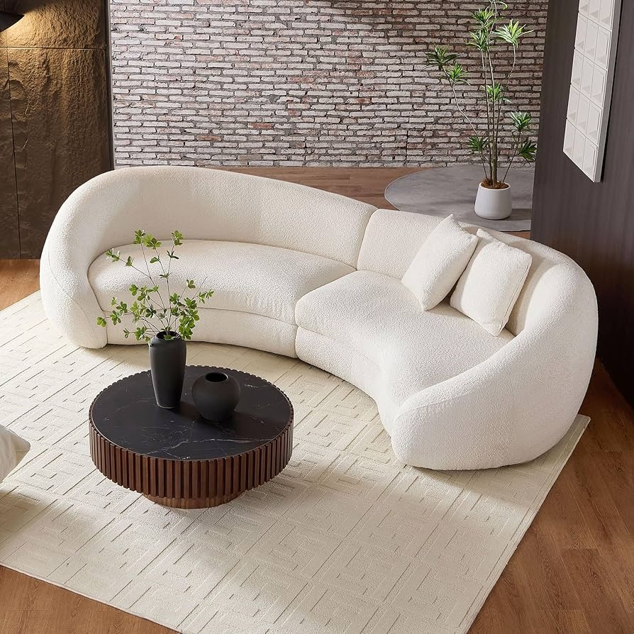 Curved Sectional White Semicircular Sofa Boucle Texture