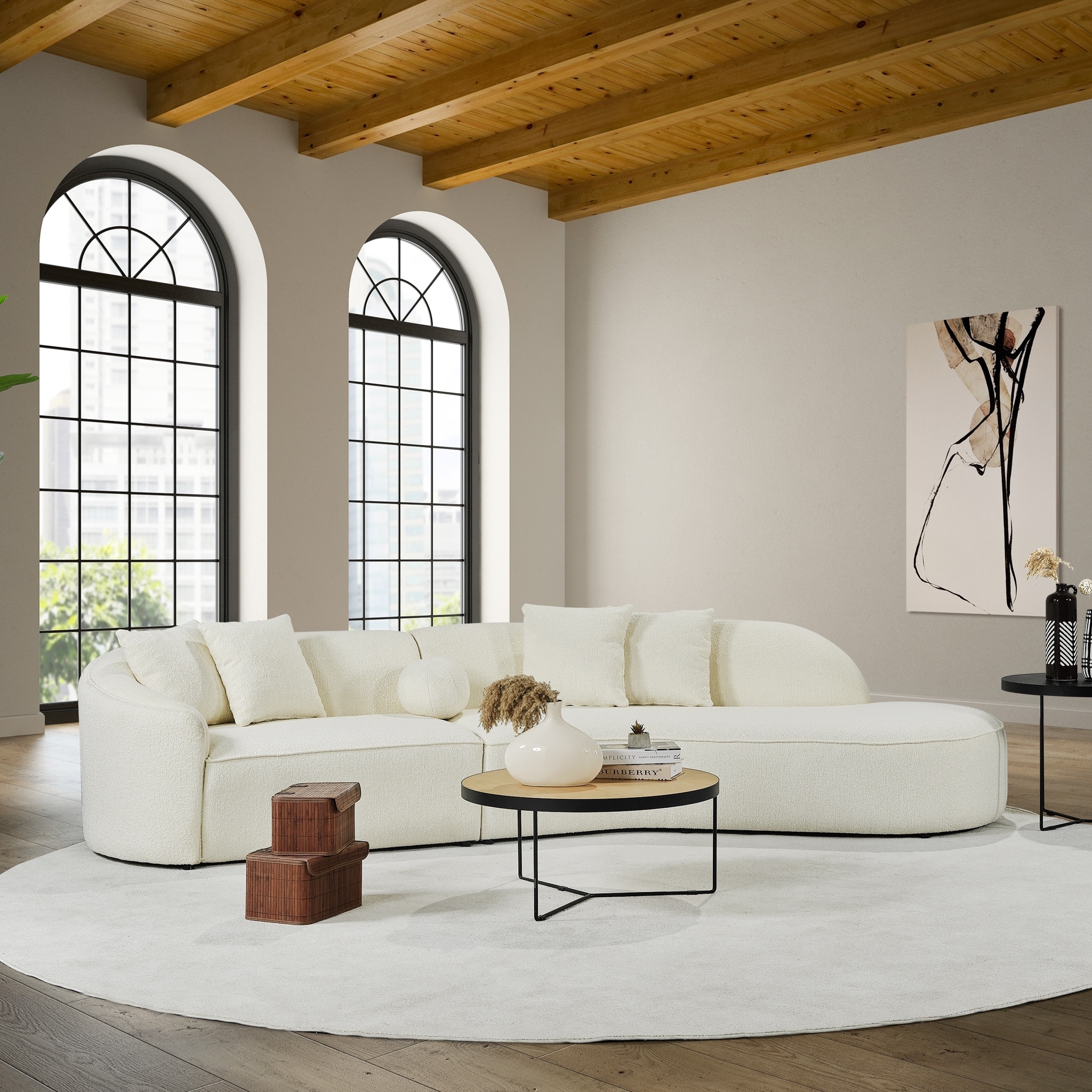 Curved Sofa: Curved Boucle Modern Organic Sectional