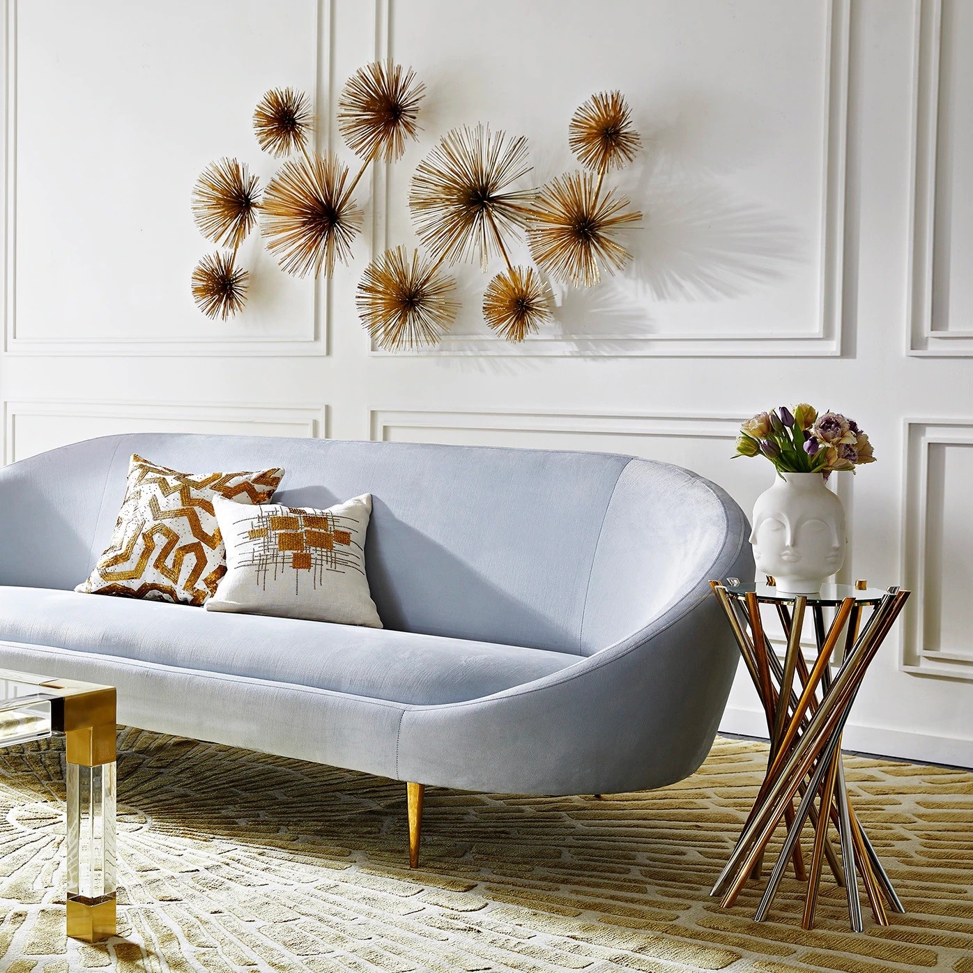 Curved Sofa Curved Silhouette with a Luxury Mid Century Living Room