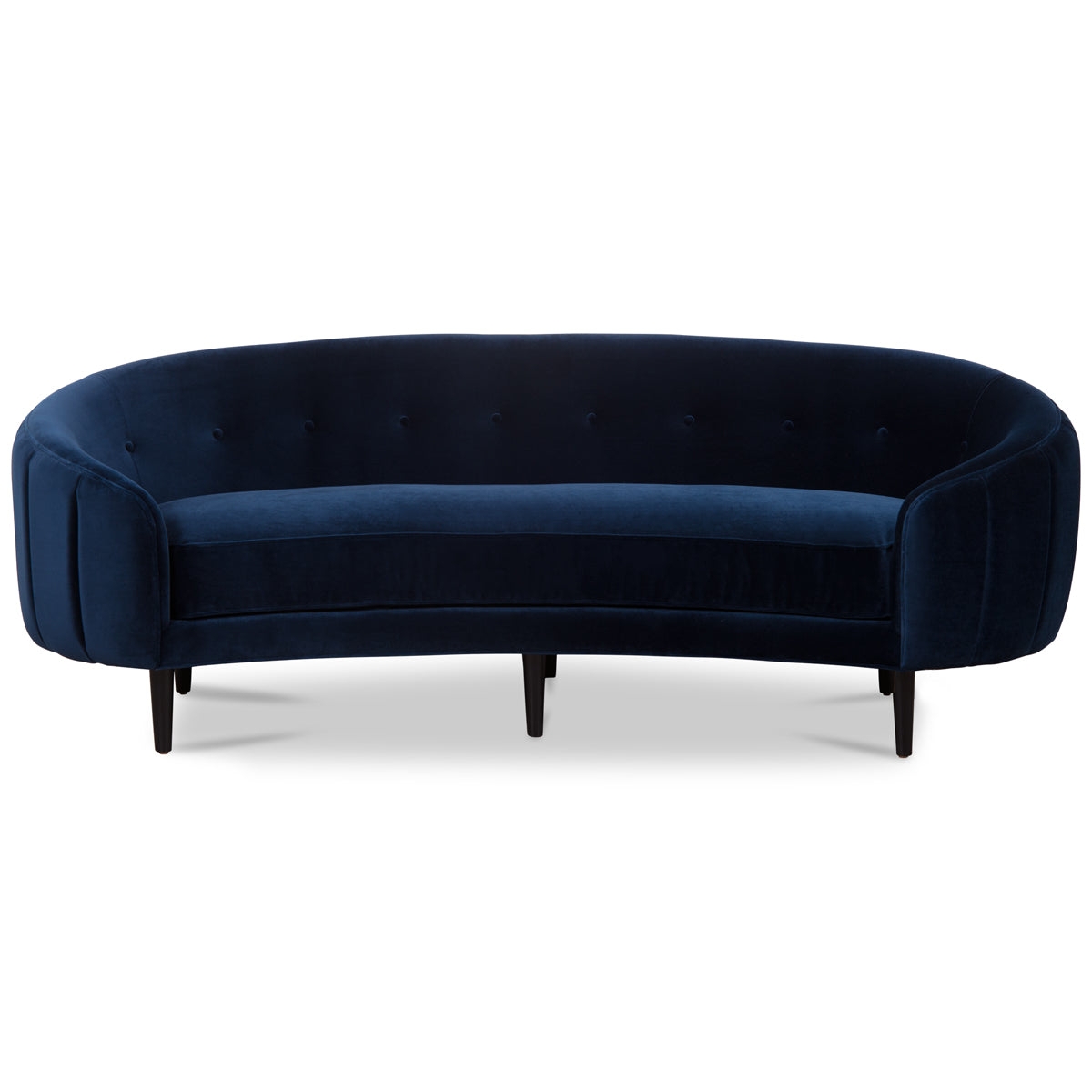 Curved Sofa featuring Indigo Blue Crescent Silhouette Tufting