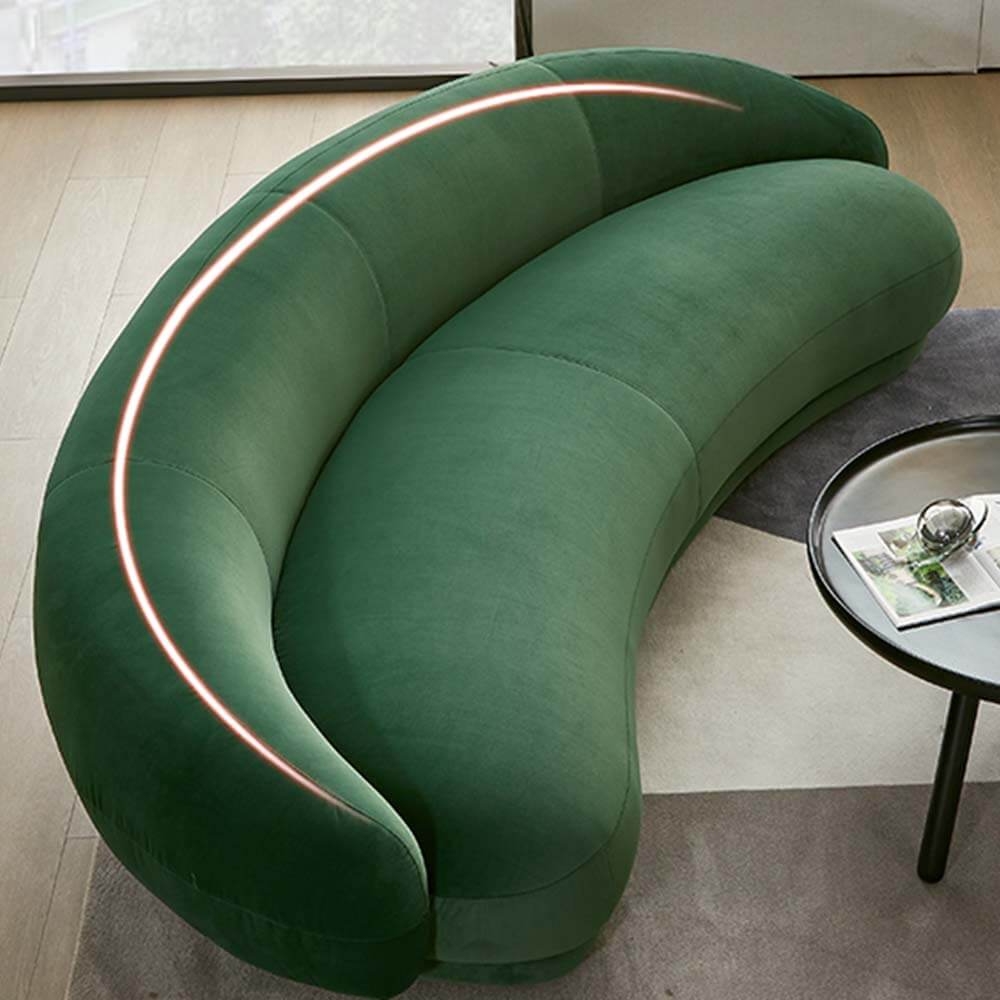 Curved Sofa Forest Green Velvet C-Shaped Silhouette