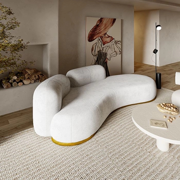 Curved Sofa: Gold Plinth Minimalist Sculptural Seating