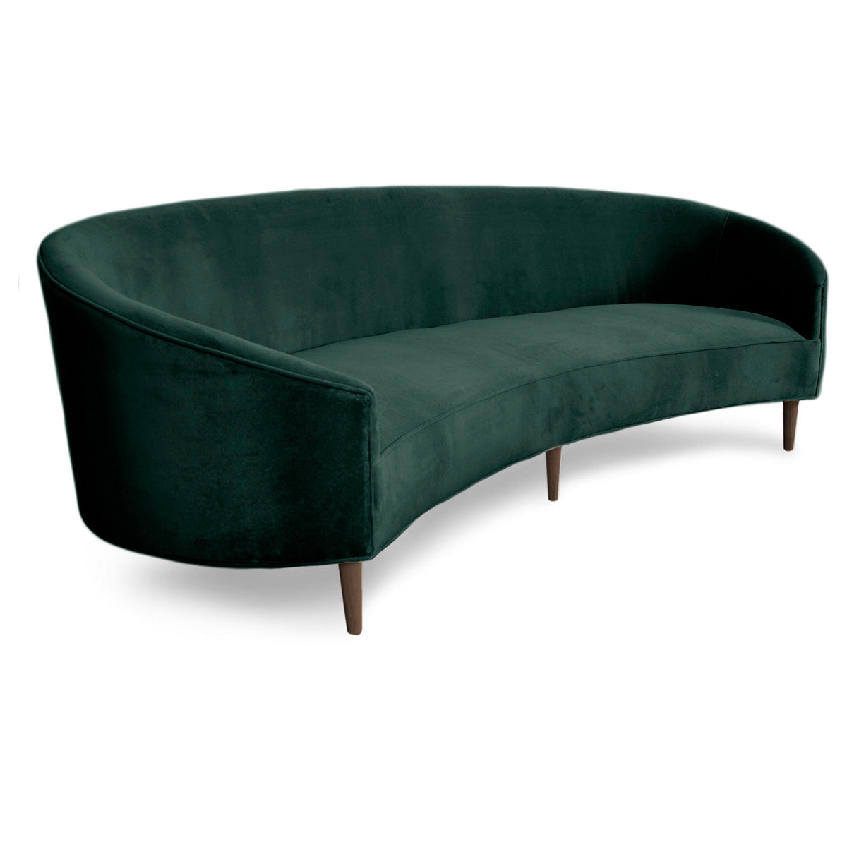 Curved Sofa in Hunter Green Velvet with Tapered Wood Legs