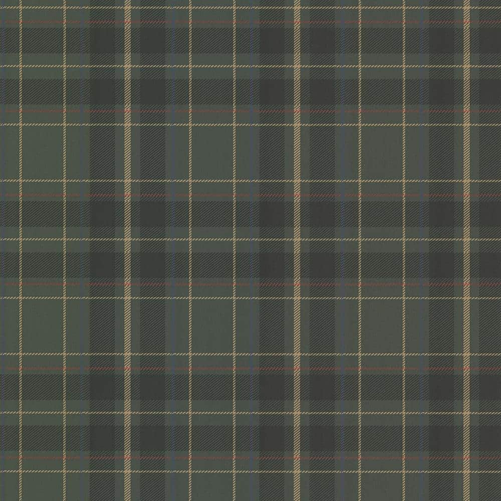 Dark Plaid Wallpaper Twill Texture Tan Accent Roll