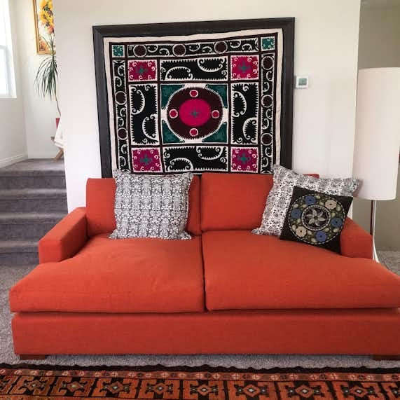 Daybed in Burnt Orange Fabric with a Boxy Modern Profile