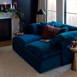 Daybed in Peacock Blue Velvet for a Cozy Fireside Lounge