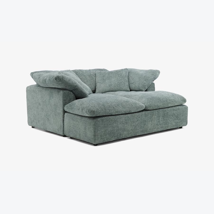 Daybed in Slate Blue Plush Fabric for Modular Seating
