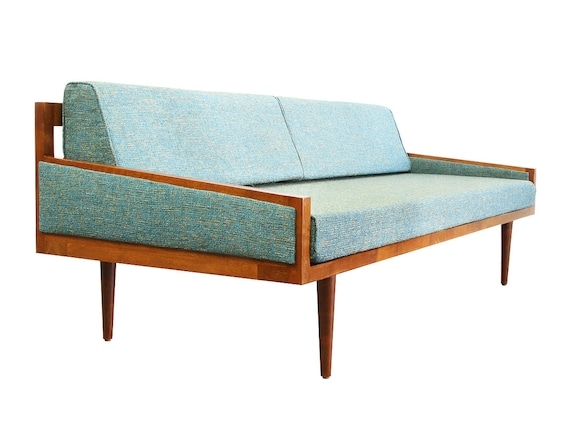 Daybed Sofa With Angled Arms and Walnut Tone Frame