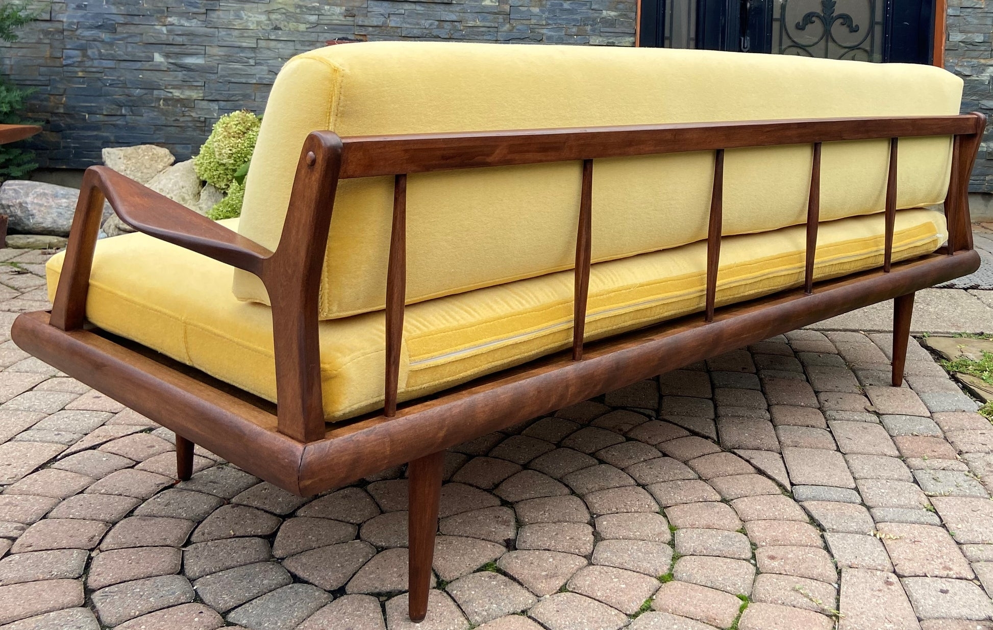 Daybed Sofa With Sculptural Arms and Mustard Yellow Seating