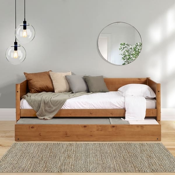 Daybed Trundle In Three-Sided Design With Honey Wood Finish