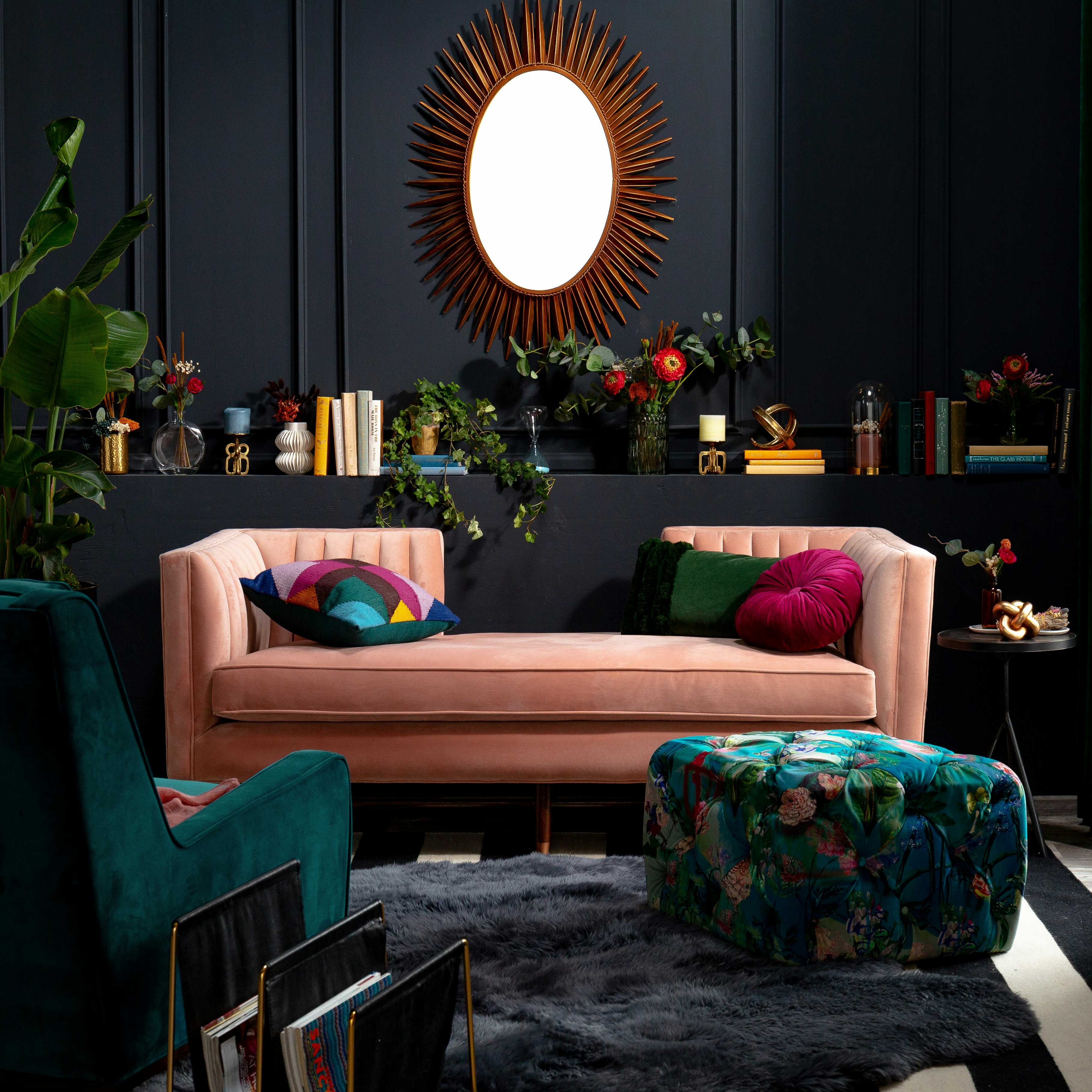 Daybed with Channel Tufted Arms and Blush Velvet Fabric