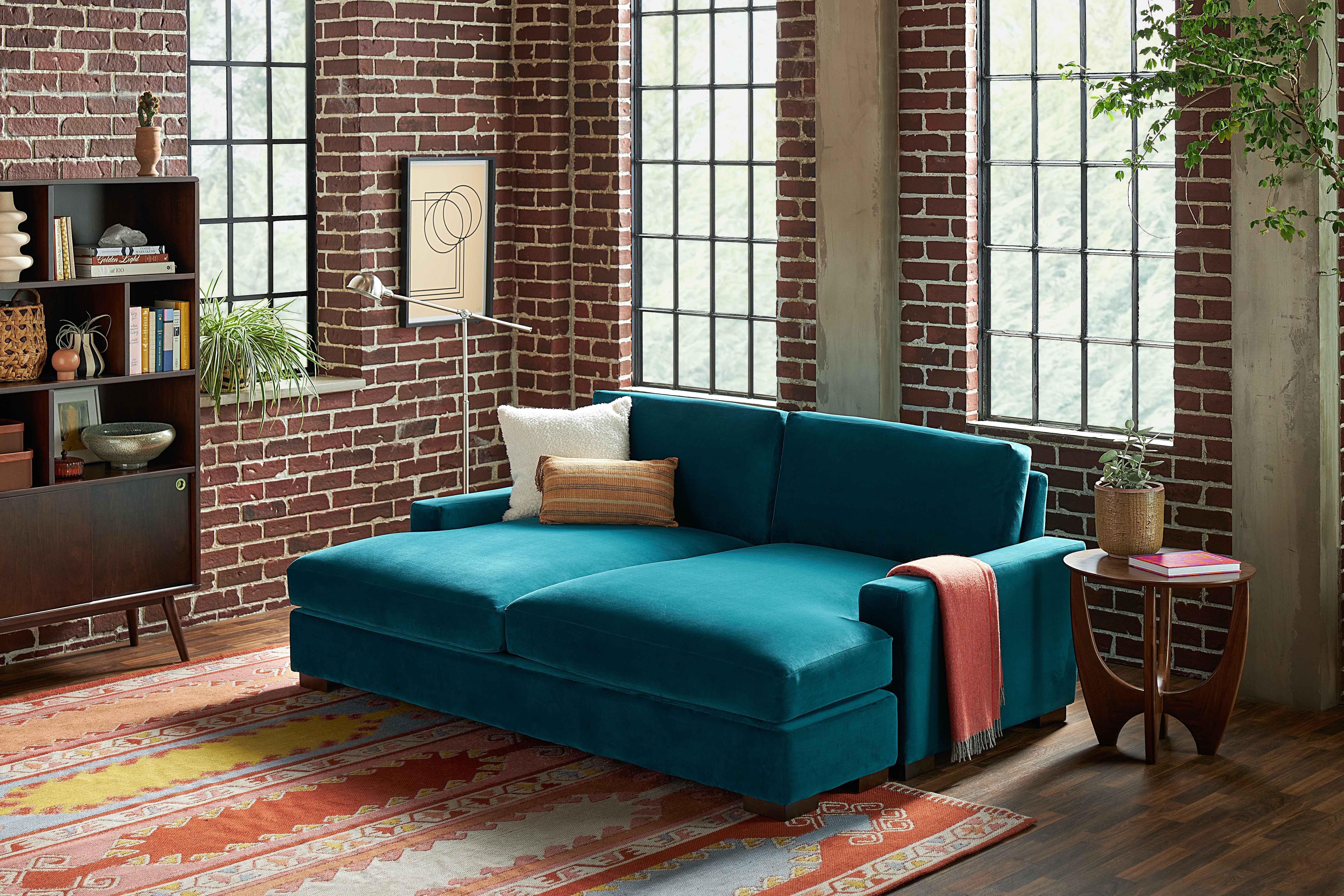 Daybed with Double Chaise and Exposed Brick Loft Style