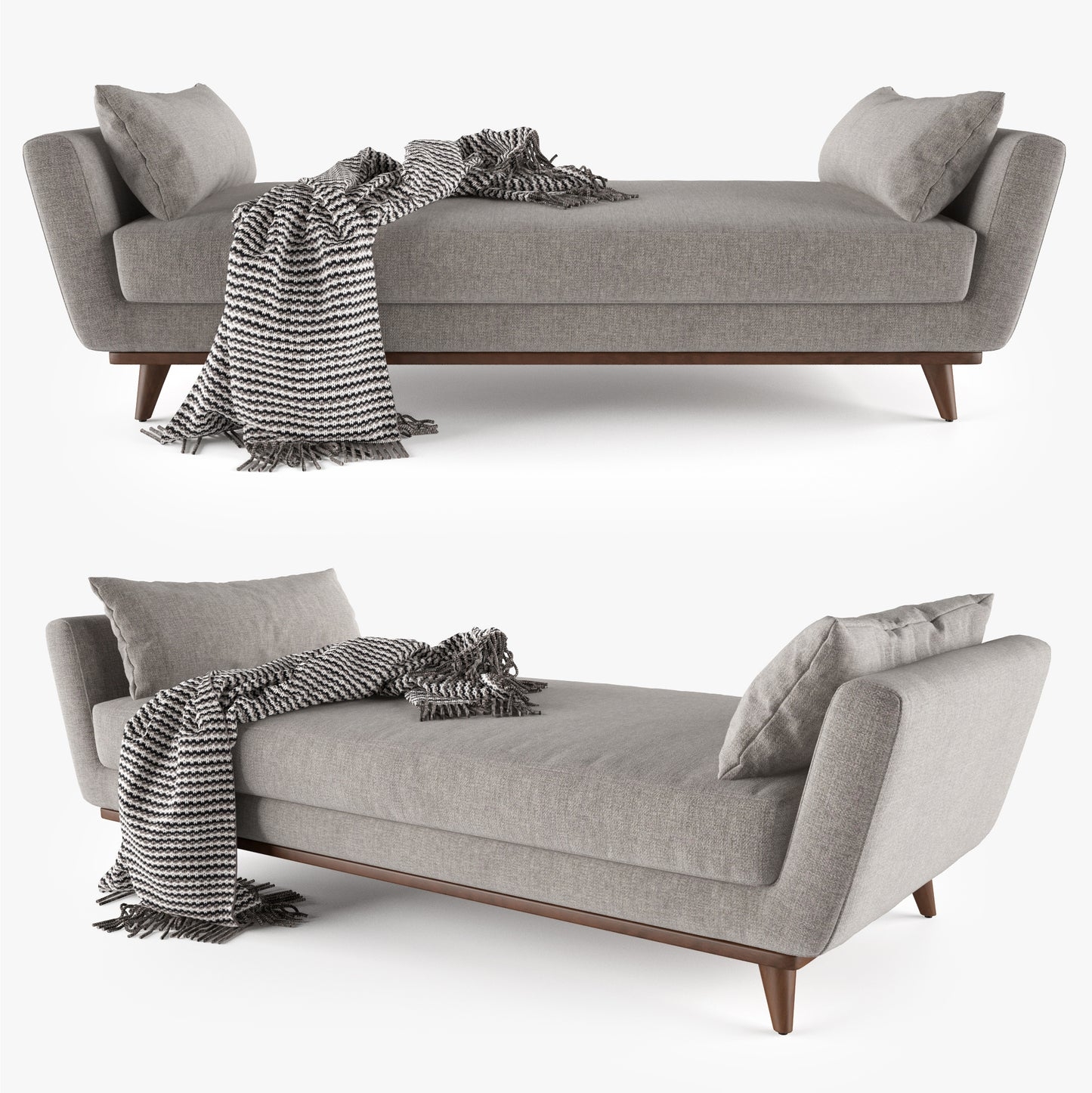 Daybed with Flared Arms and Tapered Legs in Light Grey
