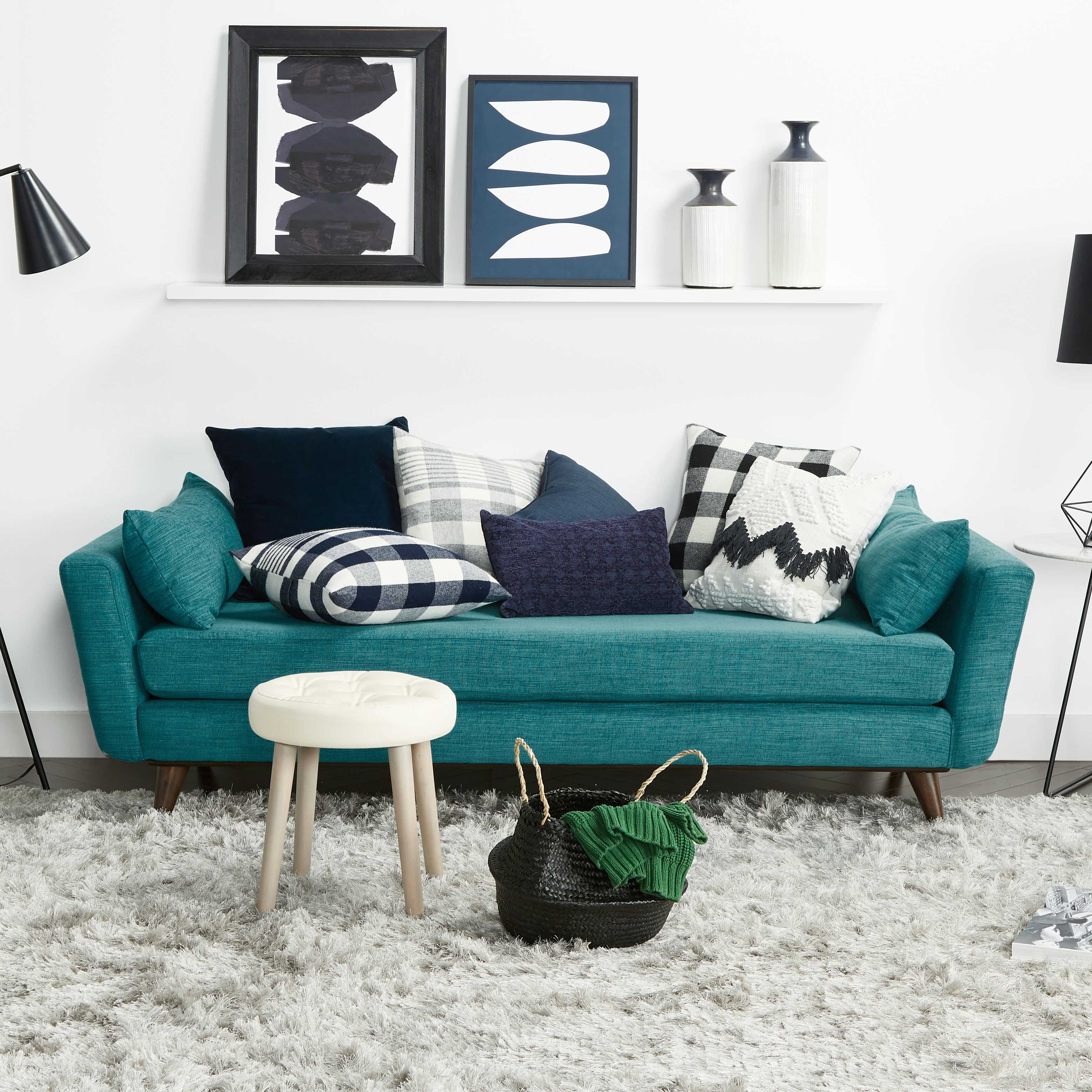 Daybed with Lucky Turquoise Fabric and Slim Track Arms