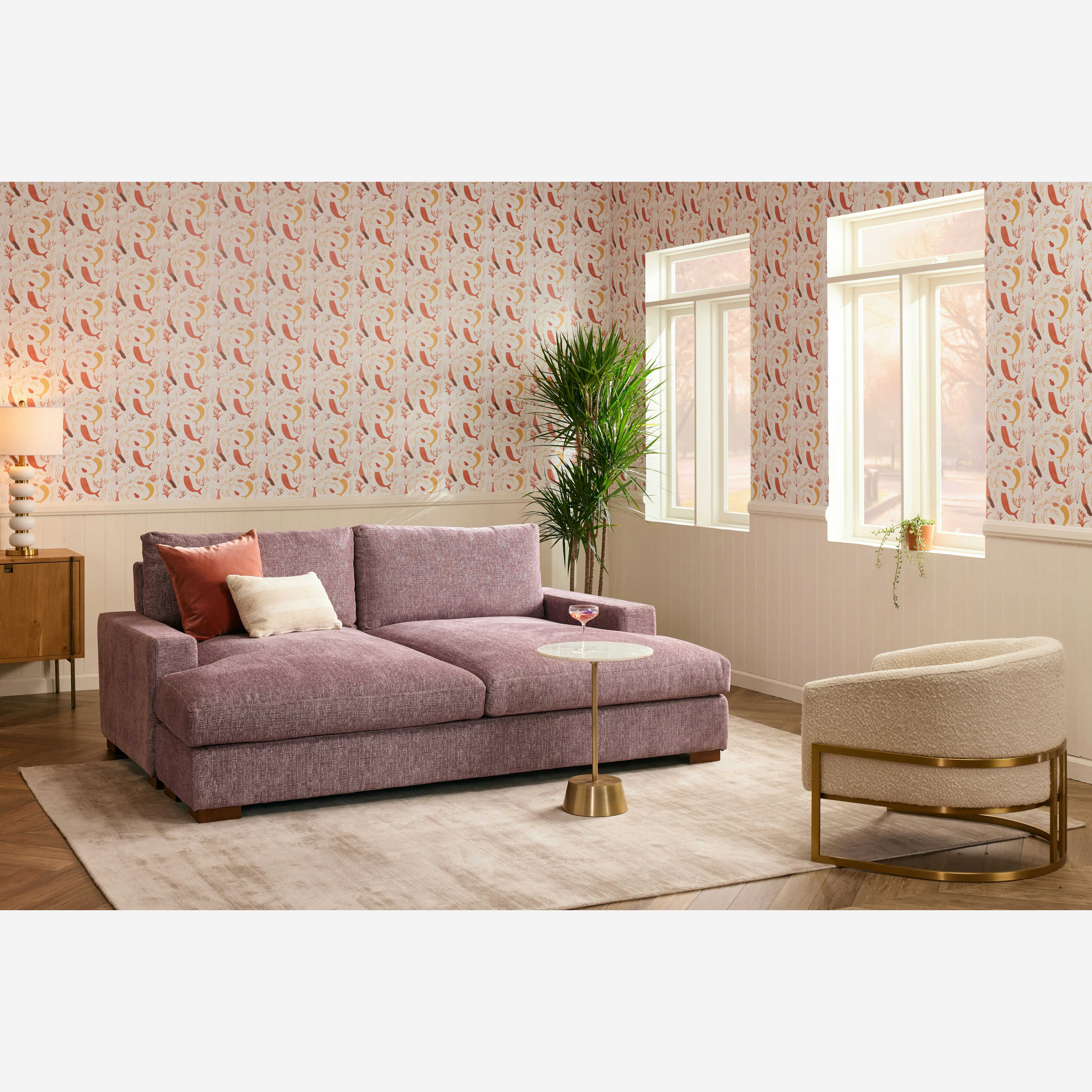 Daybed with Mauve Upholstery for a Bright Lounge Setting
