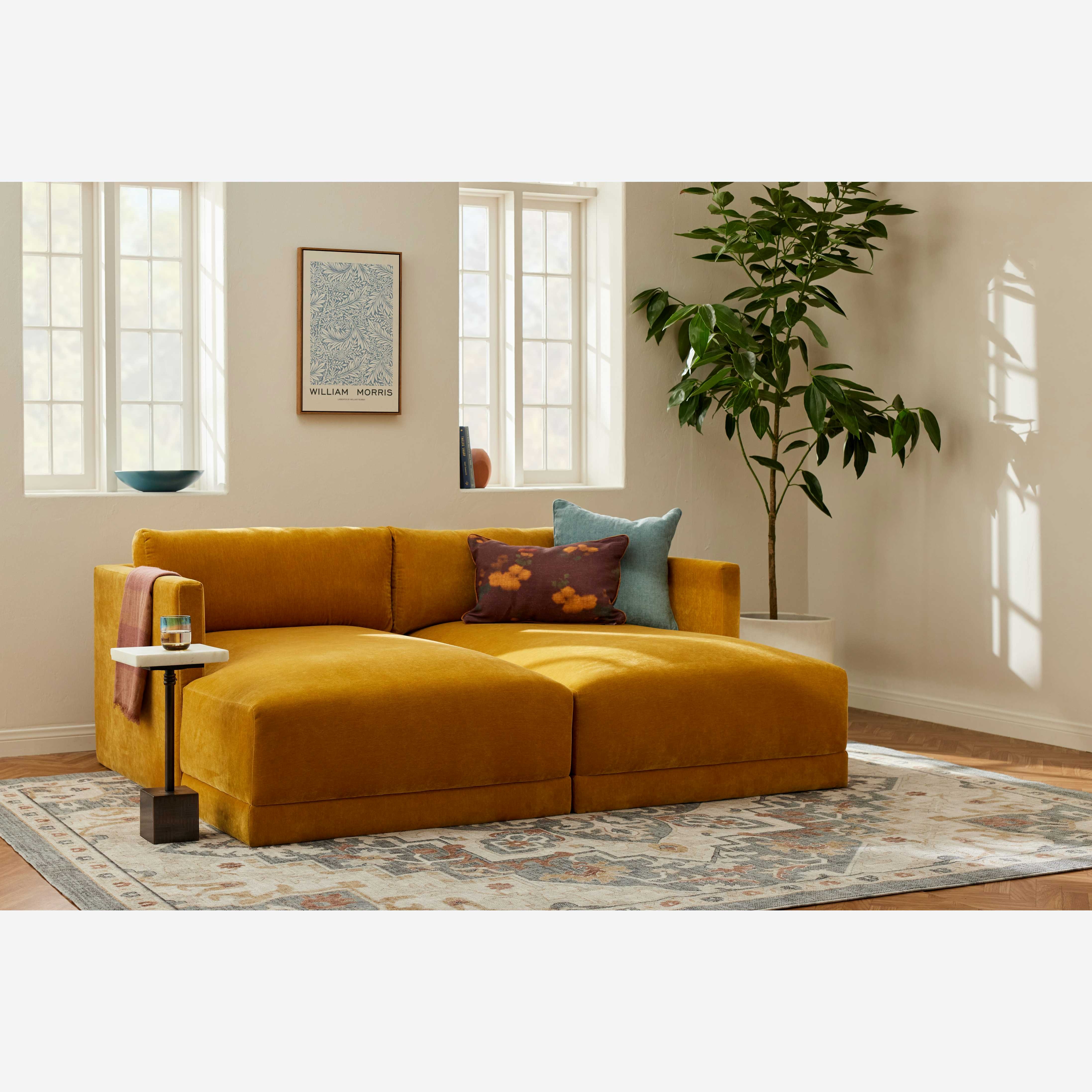 Daybed with Mustard Yellow Upholstery and Modular Chaise