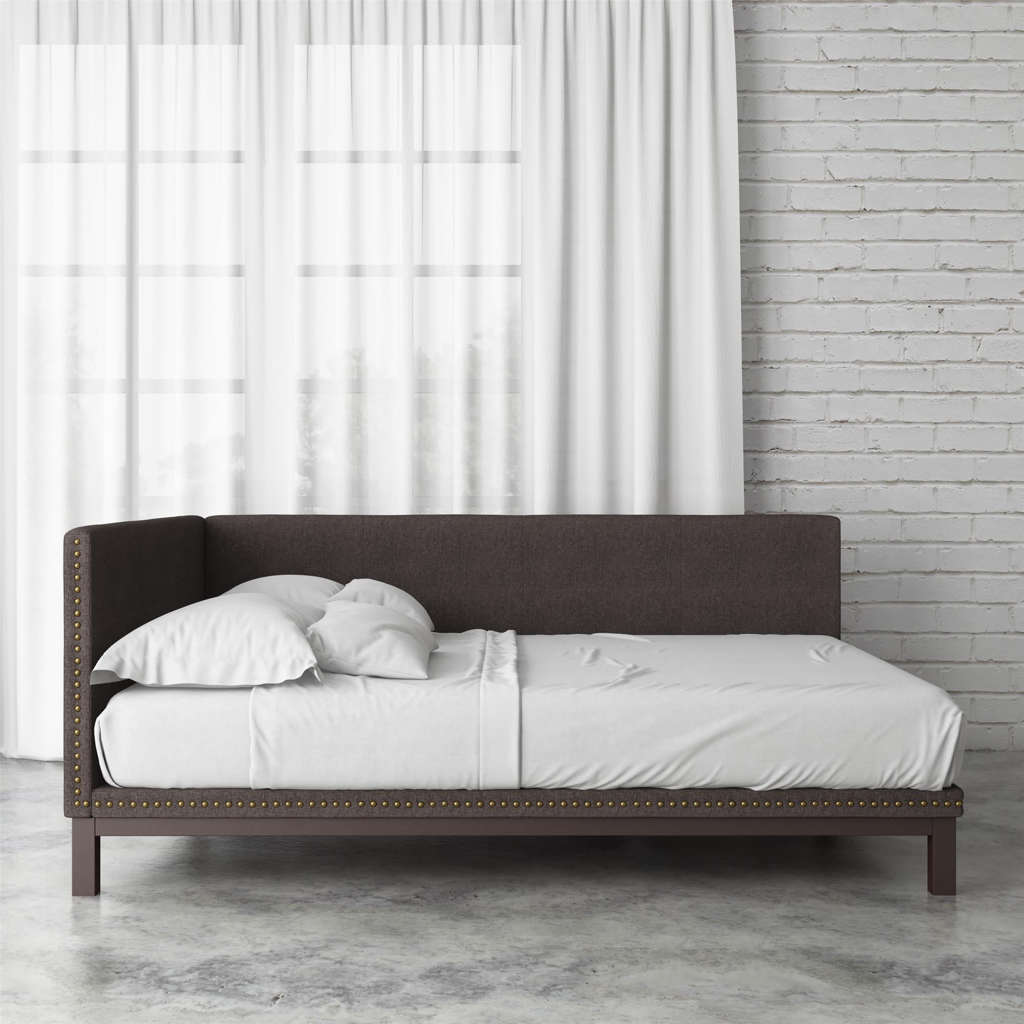 Daybed With Nailhead Trim and Charcoal Gray Corner Backrest