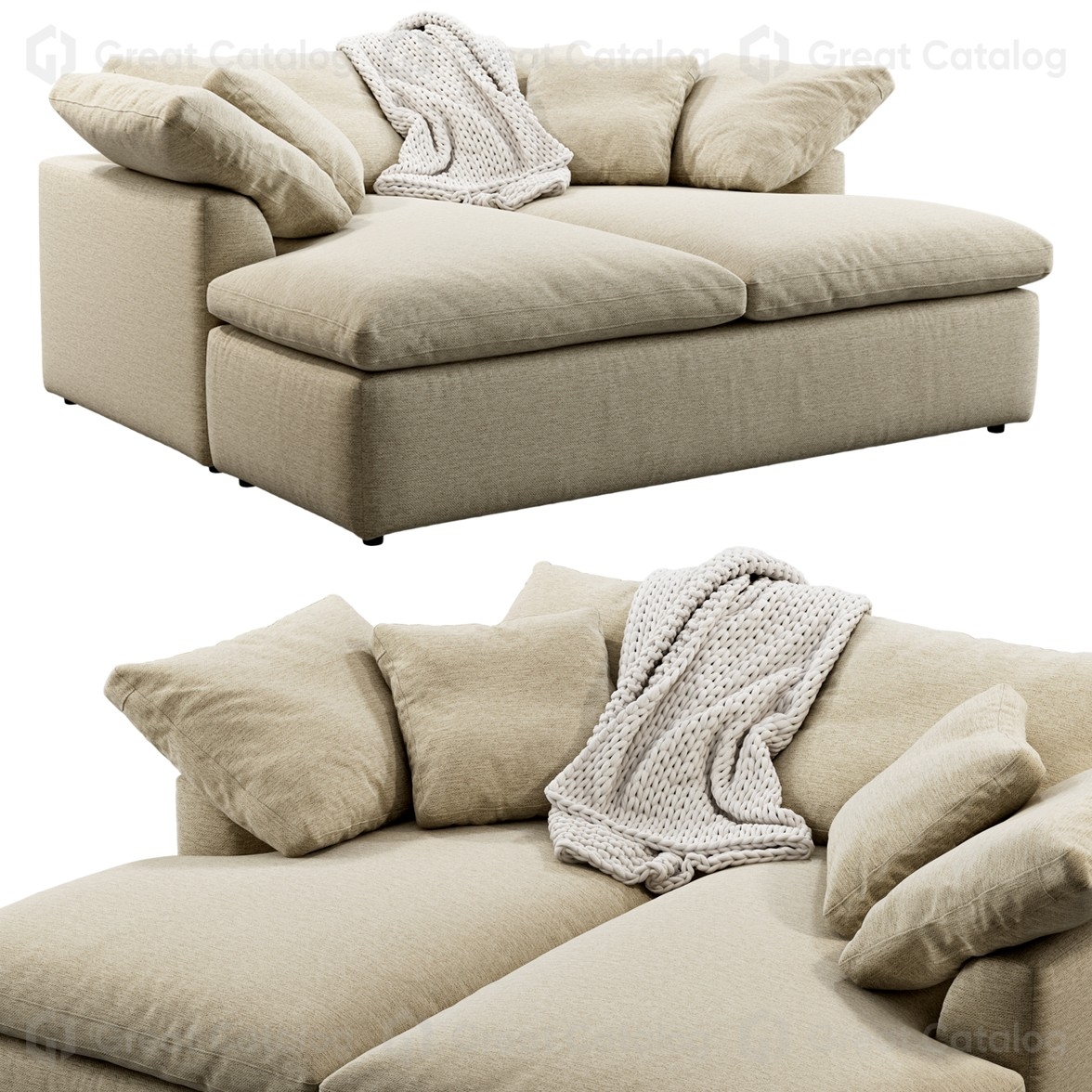 Daybed with Oversized Plush Cushions and Warm Beige Fabric