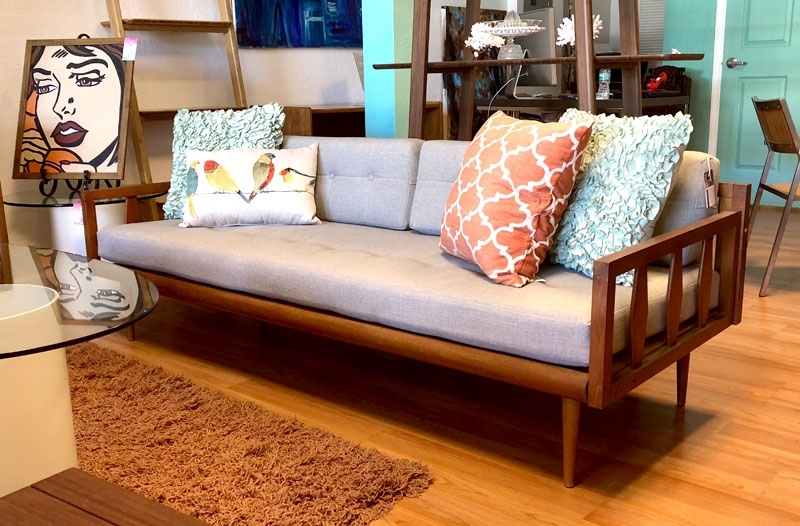 Daybed With Sculpted Wood Arms and Button Tufted Backrest