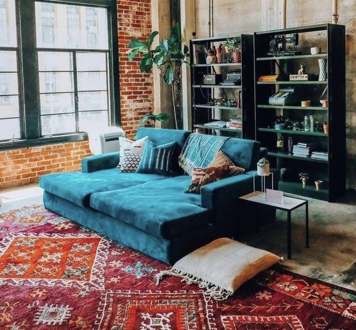 Daybed with Teal Upholstery for Industrial Loft Seating