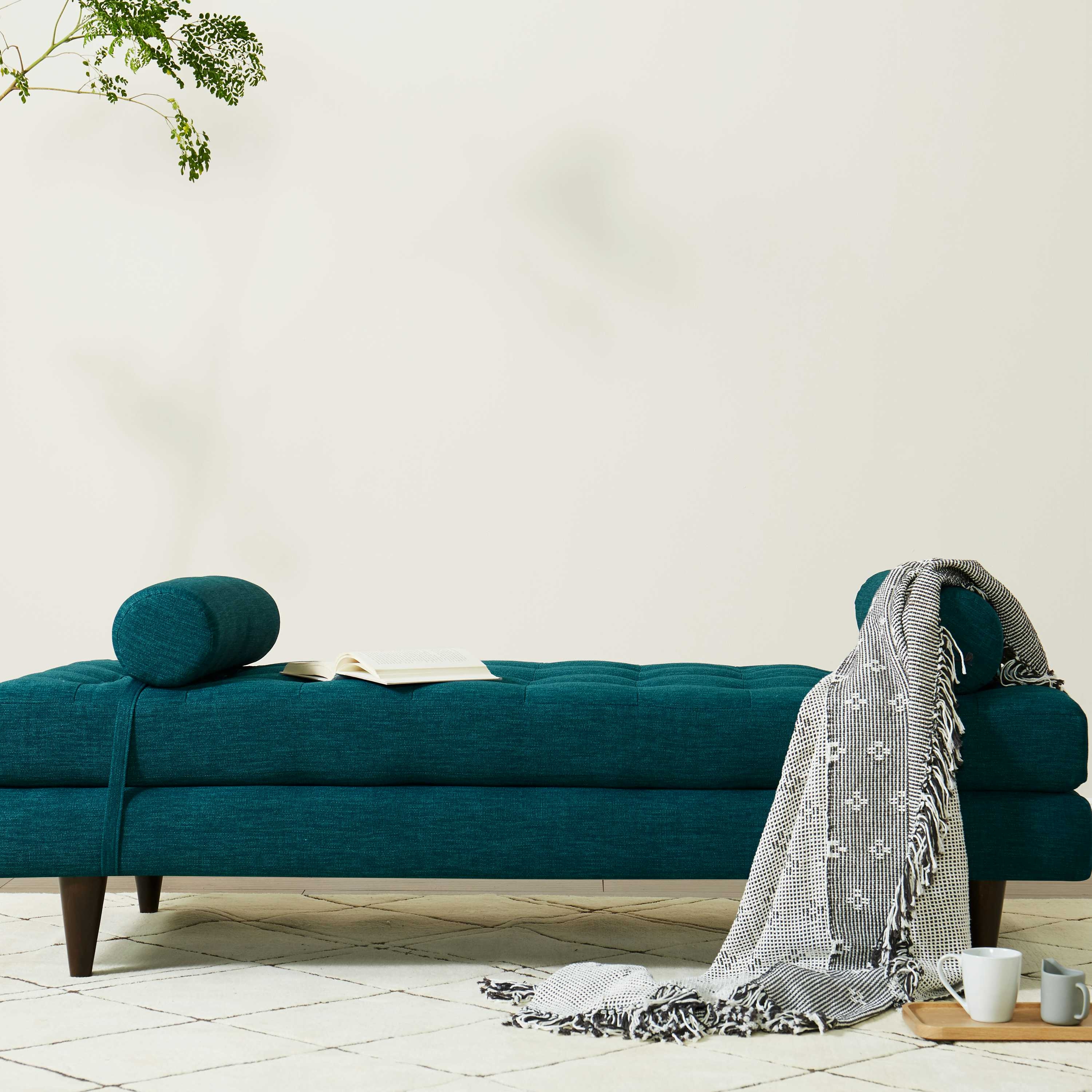 Daybed with Tufted Upholstery and Cylindrical Bolsters