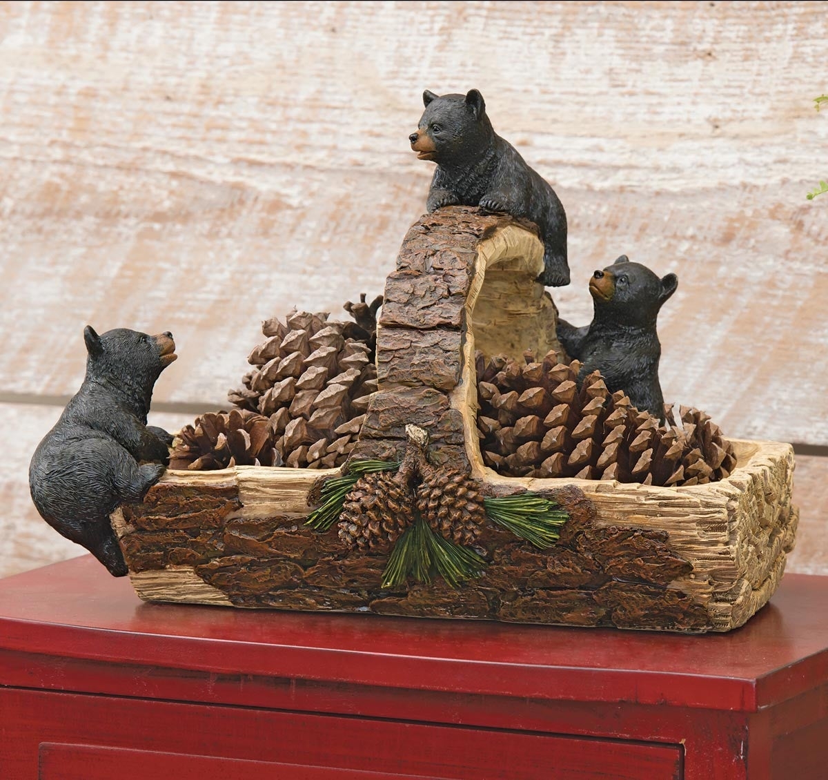 Decorative Basket Bark Texture Pinecone Accents Rustic Bear Log Basket