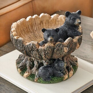 Decorative Bowl Sculpted Bears Bark Texture Woodland Tree Stump Bowl