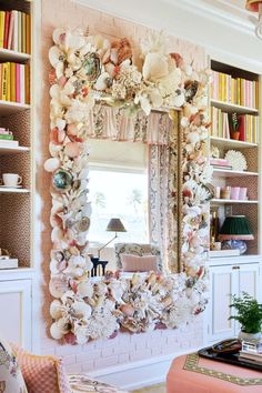 Decorative Mirror: Shell Encrusted Frame Coral Relief