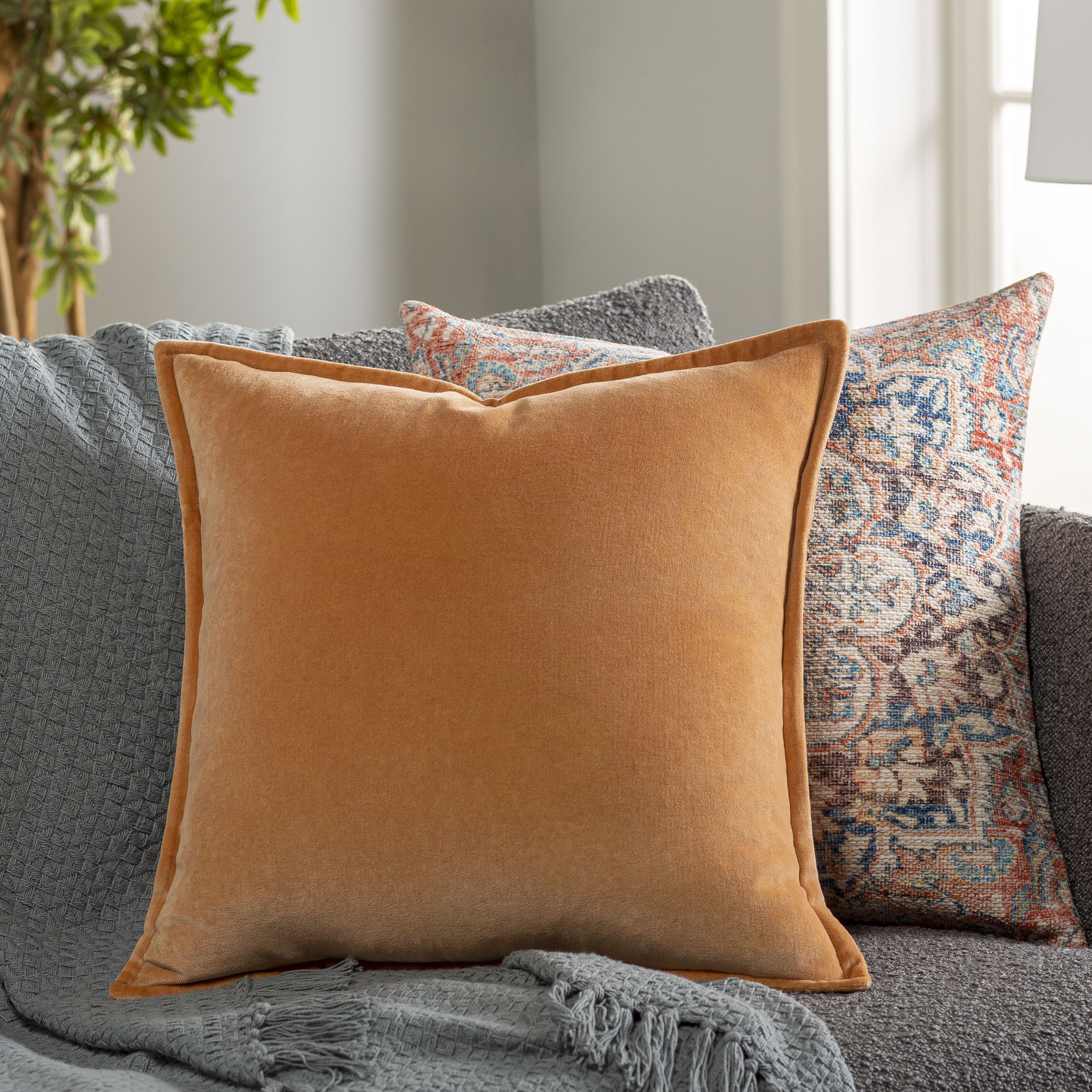 Decorative Pillow Burnt Orange Velvet Flanged Edge