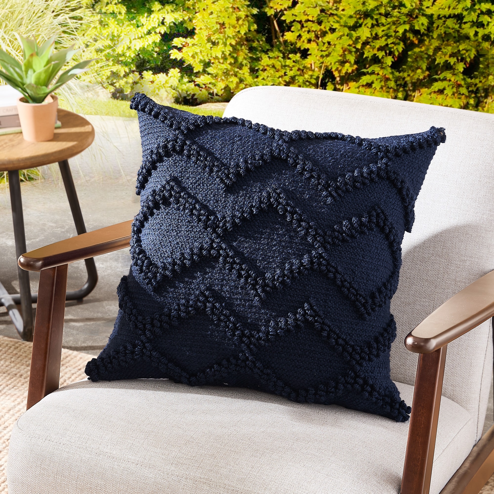 Decorative Pillow Woven Diamond Knit Outdoor Accent